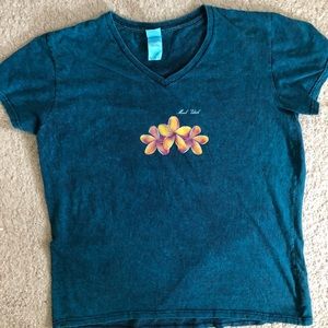 Moab Utah Women’s XL Blue Hibiscus Dyed Short sleeve shirt flowers